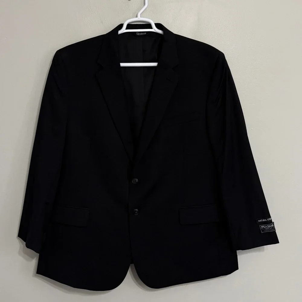 NEW Jos A Bank Mens 48S Black Traveler Regal Fit Wool Blazer Sport Coat
